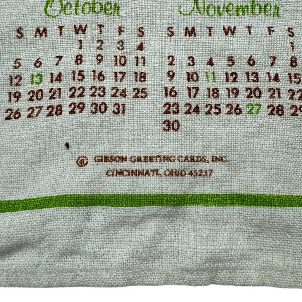 PRECIOUS MOMENT 1980 Vintage Linen Tea Towel Calendar Girl Horse Gibson Greeting
